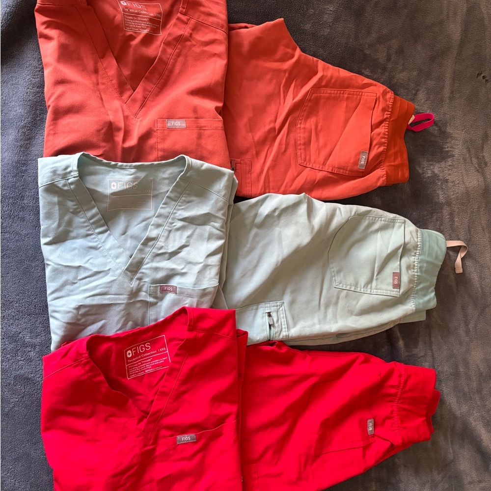 Figs Scrub Set in Red, Orange, and Light Green